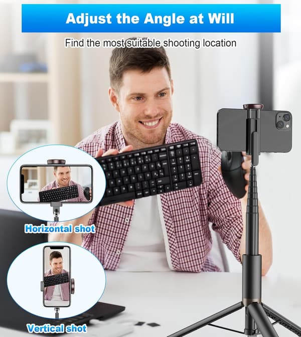 110cm Selfiestick för Mobiltelefon, Utdragbart Stativ, Roterbart, Flexibelt Telefonstativ med Fjärrkontroll, Stativ Kompatibelt med iPhone/Android -