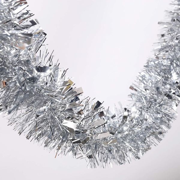 25 ft lang rulle sølv tinsel twist guirlande, skinnende metalliske folie dekorationer