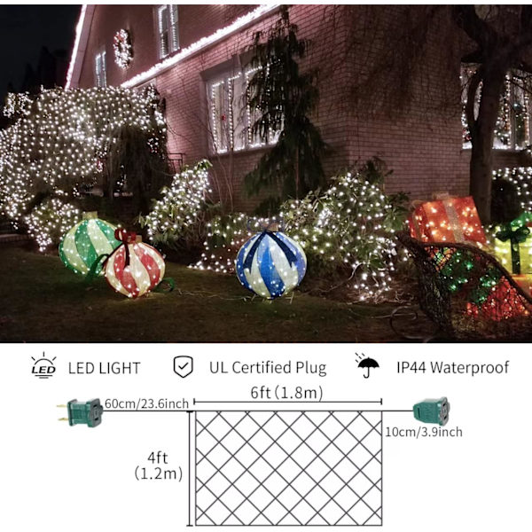 Led julnätljus utomhus juldekorationer ljus 150LED 6ftx4ft, anslutningsbara utomhus fe nätslingor för fest, semester,