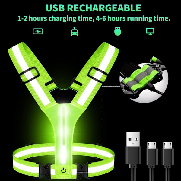 LED-refleksvest USB-oppladbar løpeutstyr nattlys opp vest