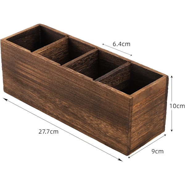 2-pack träpennhållare för skrivbord, rustik trä fjärrkontrollhållare caddy, retro bordsorganisatör med 4 fack för konstmaterial, penna, trä