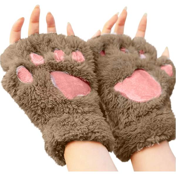 Katt og bjørneklør fleece halvfinger potehansker