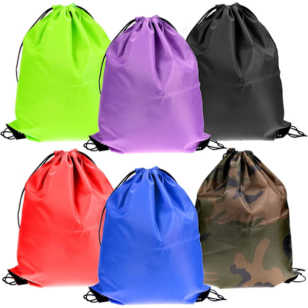 6 stk. Snøresekk Gym Bag Sports Drawstring Ryggsekk Fargerik