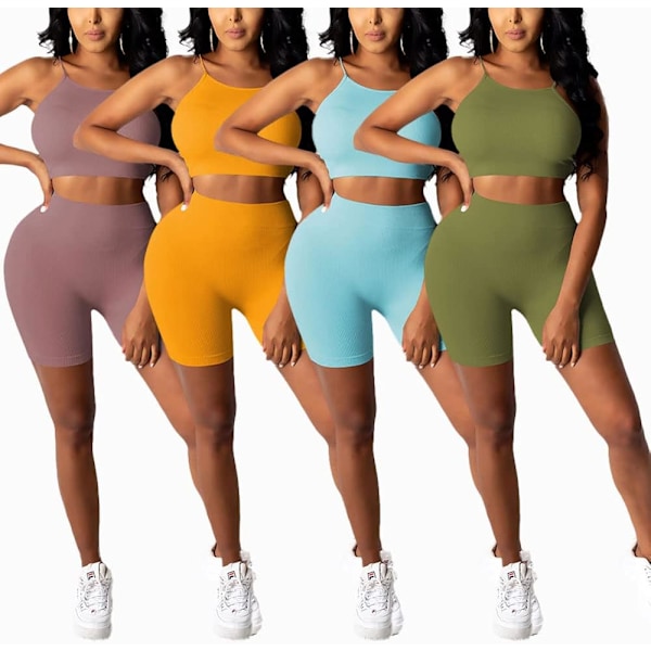 Kvinnors 2-delade sommarjoggingkläder Spaghettiband Crop Top Shorts Jogger