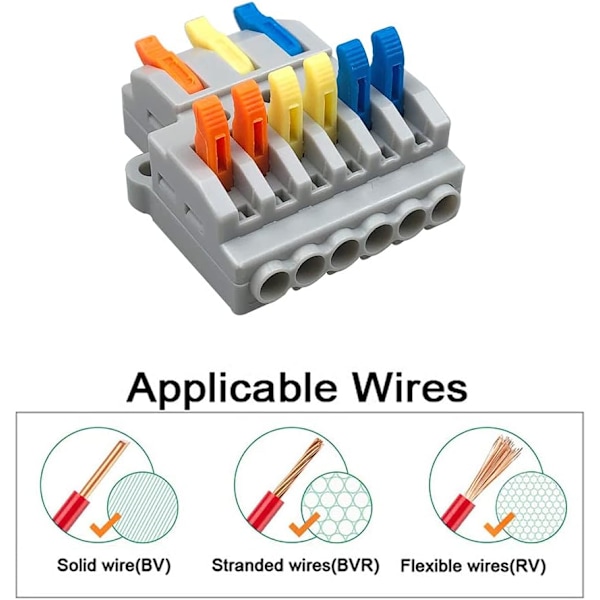 Lever-Nut Wire Connectors - 4 stk, 3 inn 6 ut