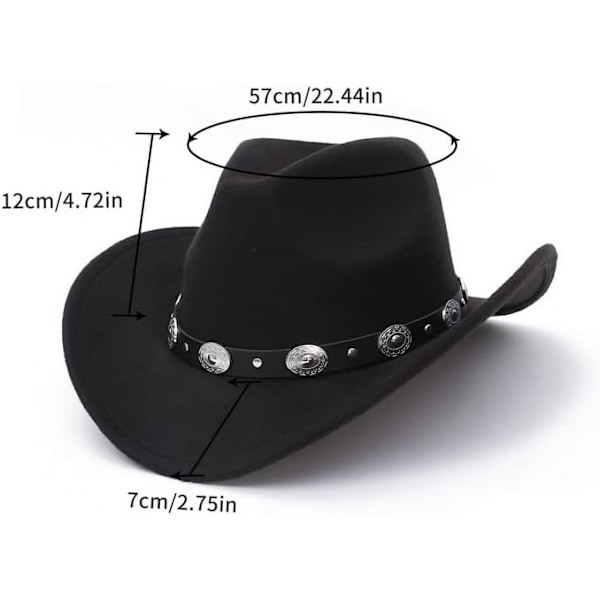 Klassisk bredbrättad western cowboy- och cowgirlhatt i filt med spänne för kvinnor och