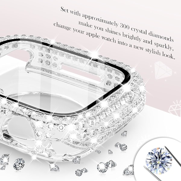 2 i 1 Vattentätt Bling Skal för Apple Watch Series 10 Skärmskydd 46mm, Kvinnor Glitter Diamant Framsida & Baksida 360° Heltäckande Hård PC Pro