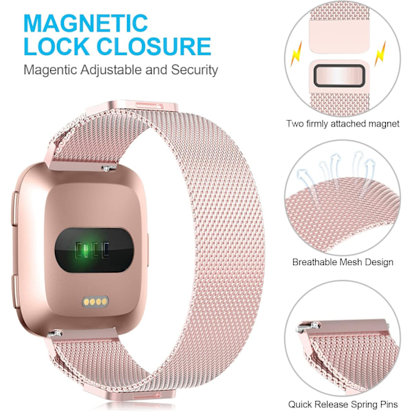 Mesh rustfritt stålrem for Fitbit Versa - 22mm dobbel magnetisk