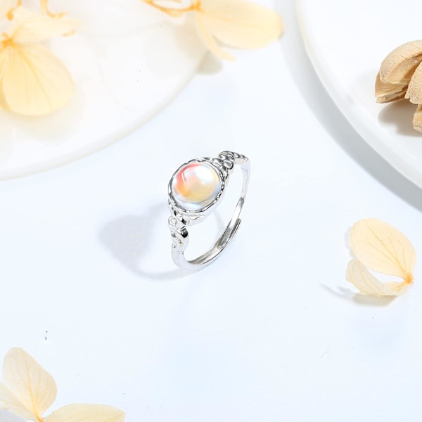 925 Sterling Silver Moonstone Ring - Högpolerad Handgjord Justerbar Silver Ring
