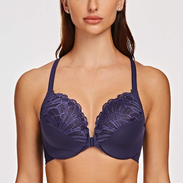 Kvinnors Racerback Front Closure Full Coverage Ovadderad Plus Size Bygel BH