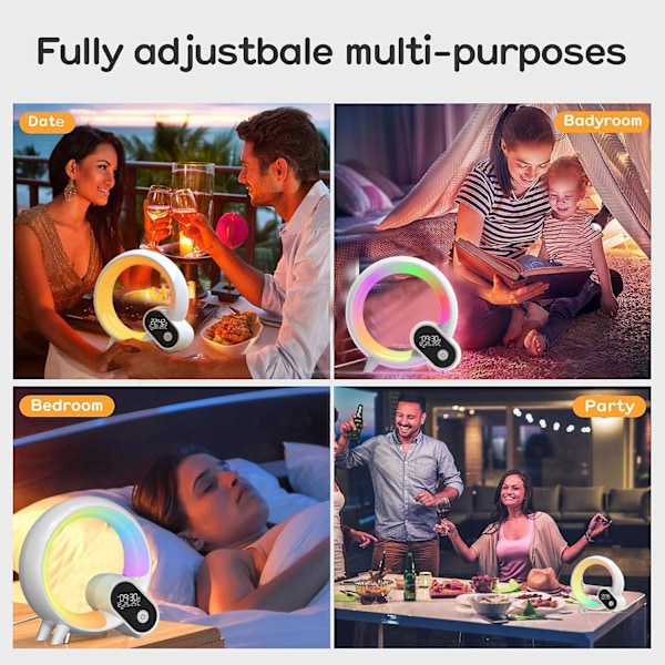 Smart Wake Up Light, Nattlampa för Sovrum, Smart Alarmklocka med Bluetooth APP och Fjärrkontroll, Sänglampa för Sömn Vit