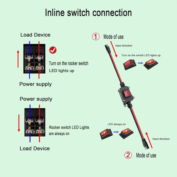 DC 12V Inline Power Switch Quick Connect/Disconnect-afbrydere Power Header Switches SAE til SAE-kabel med tænd/sluk-afbrydere til solpaneler,