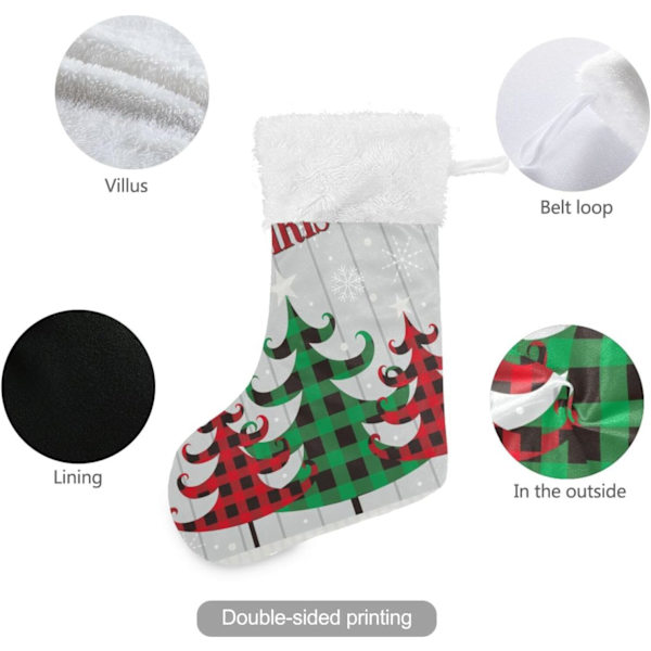 Julklapp, Personliga Julklappsstrumpor 2-pack Glad Jul Buffelrutig Julgran 45,7 cm Julstrumpor Hängande Ornament