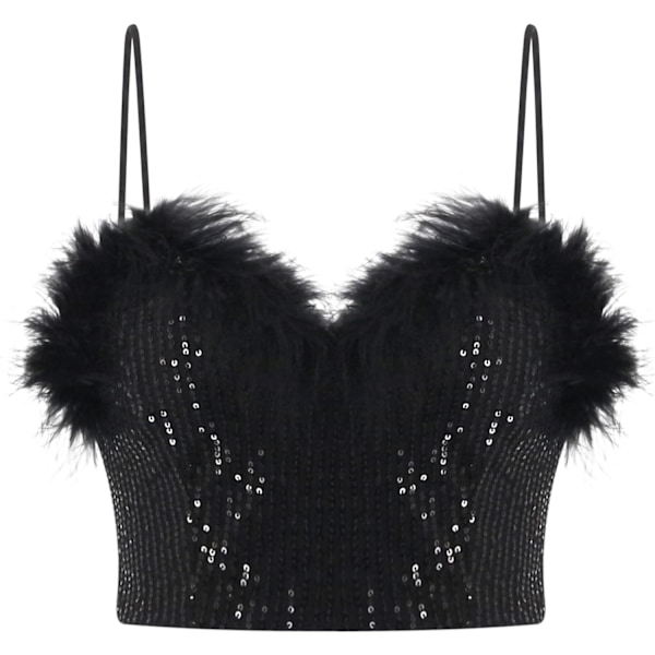 Kvinners Faux Fur Tank Top Spaghetti Stropp Crop Cami Top Stramme Ermeløs Tube Top