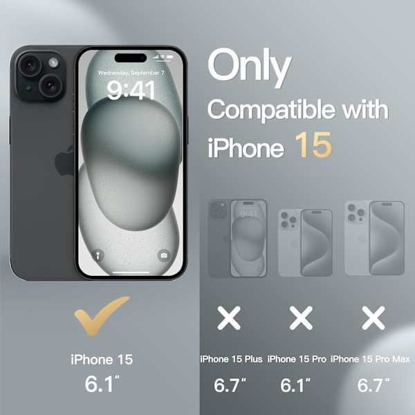 Wallet Case til iPhone 15 6.1-Ih, Stødsikkert PU Læder Magnetisk Flip Cover med Kortholder, Stand Funktion og Fuld Kamerabeskyttelse (Sort) Sort