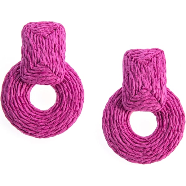 Statement Raffia Runda Örhängen - Boho Drop Handgjorda Halmörhängen