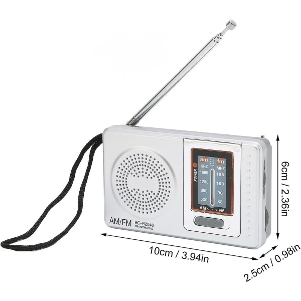 Bärbara radioapparater, AM FM-radio Silvergrå Fickstorlek AM FM Kompakt Enkel design Aa batteridriven fickradio för föräldrar Farföräldrar