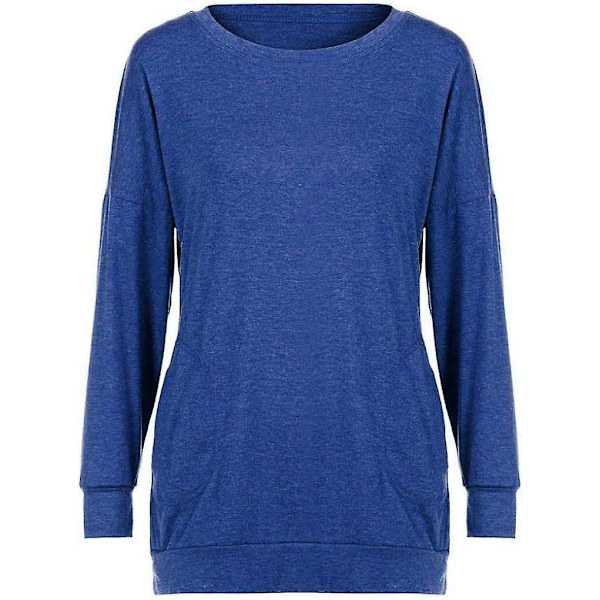 Dam tröjor höst pullover tröjor casual lös passform tunika topp bekväm söt sweatshirts långärmad crewneck t-shirts m5 blue Medium