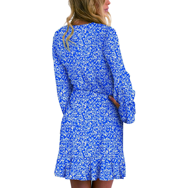 Kvinde Kjole Polka Dot Blomster Print Langærmet Rund Hals Fiskhale Flæse Kant