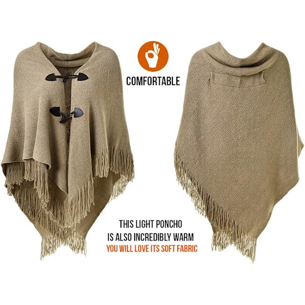 Snygg Hornknapp Rutig Poncho V-ringning, V-fåll