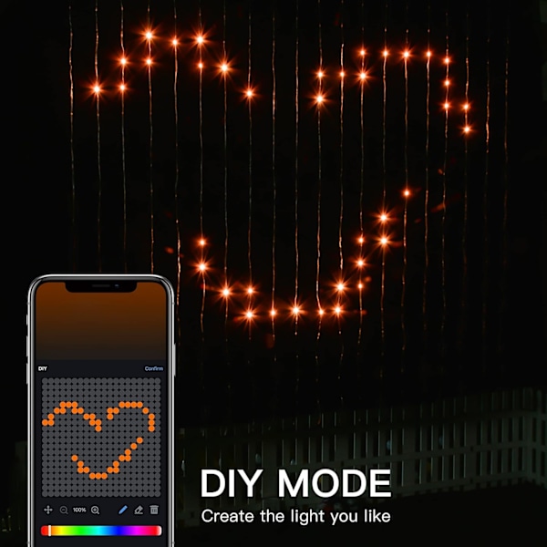 OnO Juledekorasjoner Led Gardinlys - 2022 Oppgradering - 6,6x6,6ft - 400 LED Twinkle Fairy String Light for Soverom - APP Fjernkontroll RGB