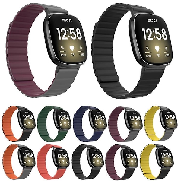Til Fitbit Versa 3 / Sense Universal Magnetisk Silikonurrem BYJ Red