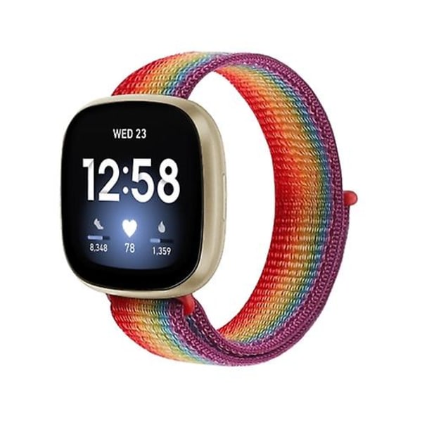 For Fitbit Versa 3 Nylon Loop Watch Band HOS Rainbow