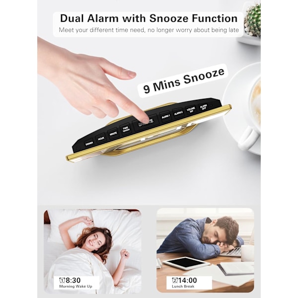 Superhög larmklocka med sängvibrator för tunga sovare och digital spegellarmklocka för sovrum, stor LED-display med 2 USB-laddare
