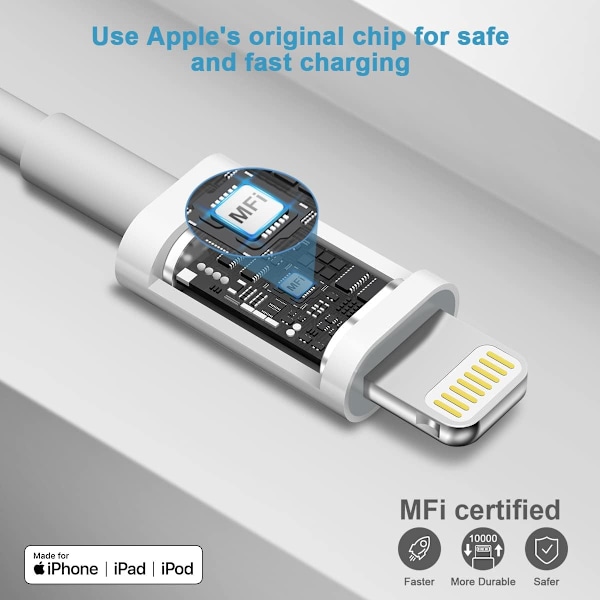Iphone 14 13 12 Snabbladdare [Apple Mfi-certifierad] 2-pack