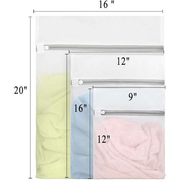 3 stk slitesterke finmasket vaskeposer for delikate klær (1 stor 16 x 20