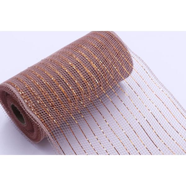 10 meter metallisk poly mesh-bånd for dekorasjon/kranslaging (brun,