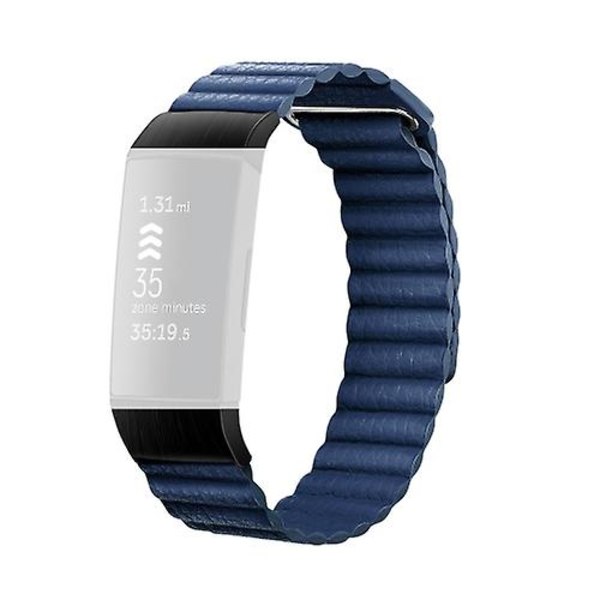 18mm Magnetisk Læder Rem Til Fitbit Charge 4 / 3 ILT Cape Blue