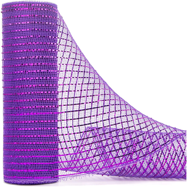 Mesh Ribbon,10 inch x 30Feet(10Yard) Each roll,Metallic Purple with Purple Wide