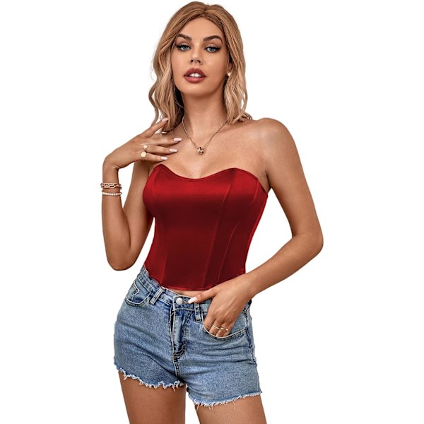 Kvinde Sexet Satin Hjerteformet Hals Crop Tube Top Stropløs Bustier Cami Korset