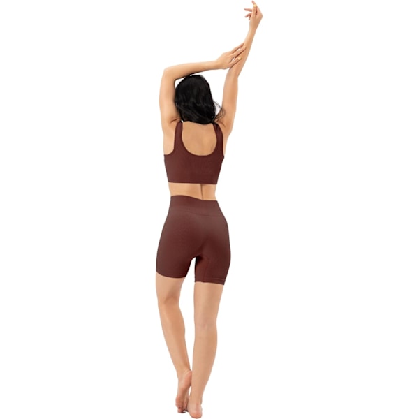 Yoga träningskläder för kvinnor sömlös ribbad BH topp hög midja shorts set 2