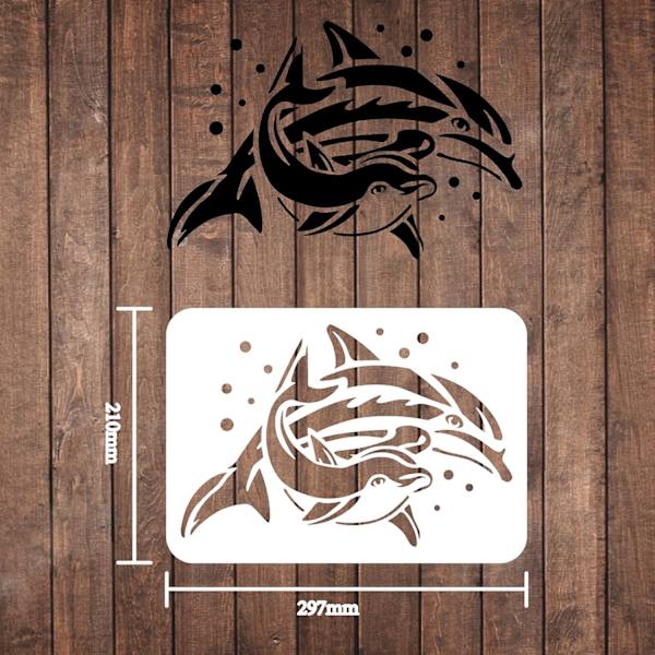 Delfin Stencil 11,7x8,3 Tommer Hav Havdyr Stenciler Gjenbrukbare