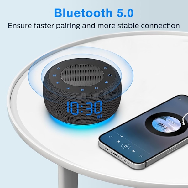 Bluetooth-högtalarväckarklocka med FM-radio - Högkvalitativt ljud, dimmer med full räckvidd, väckarklockradio för sovrummet Svart Svart