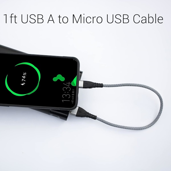 Kort Micro USB-kabel 1 fot, [2-pack] Android-laddningskabel snabb
