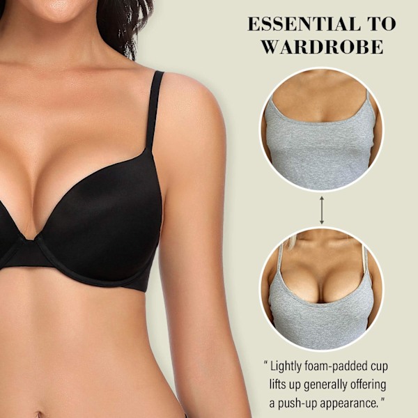 Kvinnors Plunge Push Up T-shirt BH Lätt Sömlös Vadderad Komfort Bygel BH