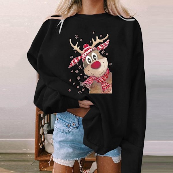 Langærmede Crewneck Juletrøjer til Kvinder Casual Pullover Toppe