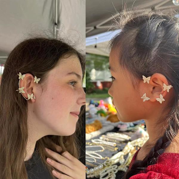 2PCS Sommerfugl Øreringe Øre Manchetter Klatrer Wrap Around Øreringe til Kvinder Pige