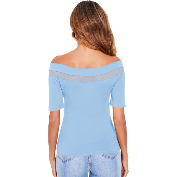 Kvinners Sexy Off Shoulder Kort Ermet Slim Fit Mesh Insert Topp Skjorte