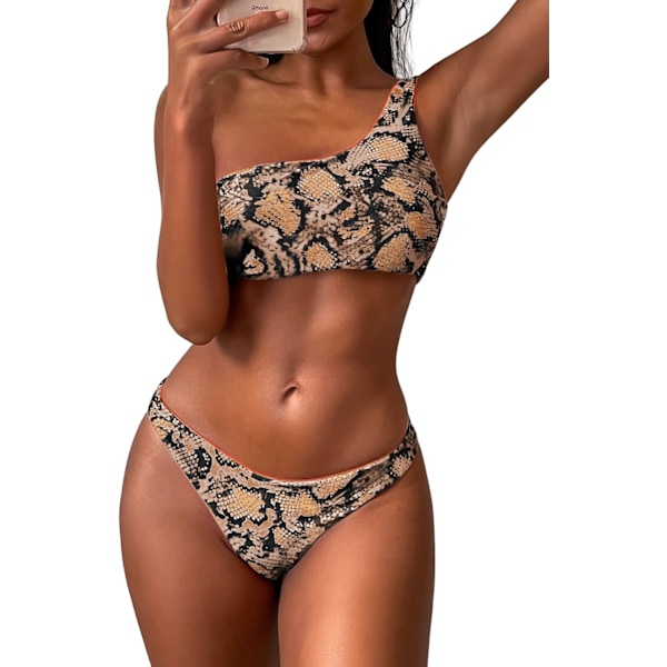 Bikinisett for kvinner med slangeskinn, polstret, snøring bak, todelt badedrakt