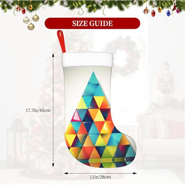 Färgglada Triangeltryck Julstrumpor Xmas Ornament Kaminhängande Julstrumpor för Familj Semester Xmas Party Dekorationer 45 cm