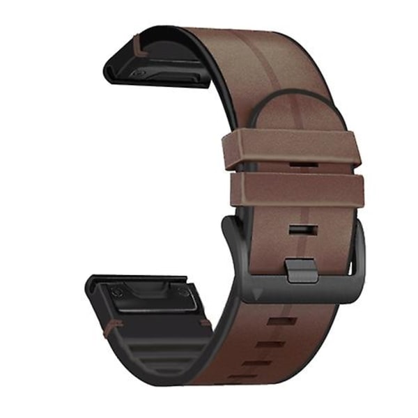 För Garmin Fenix ​​6x Silikon + Läder Quick Release Watch Band CHC Coffee