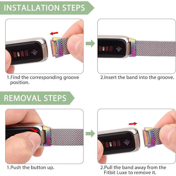 Justerbar rem i rustfrit stål mesh til Fitbit Luxe/luxe Special Edition Fitness Tracker til kvinder og mænd Colorful