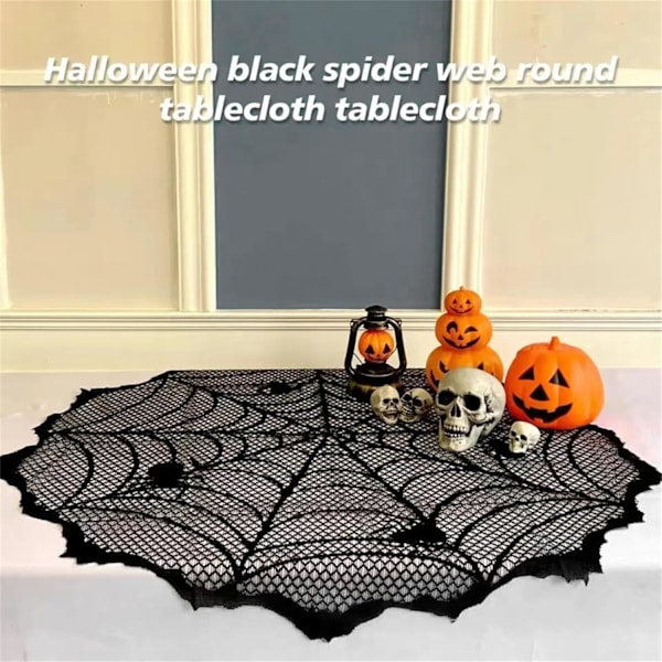 Svart spindelväv bordsduk i webbstil för Halloween matsal och eldstäder mantel dekoration B svart B svart