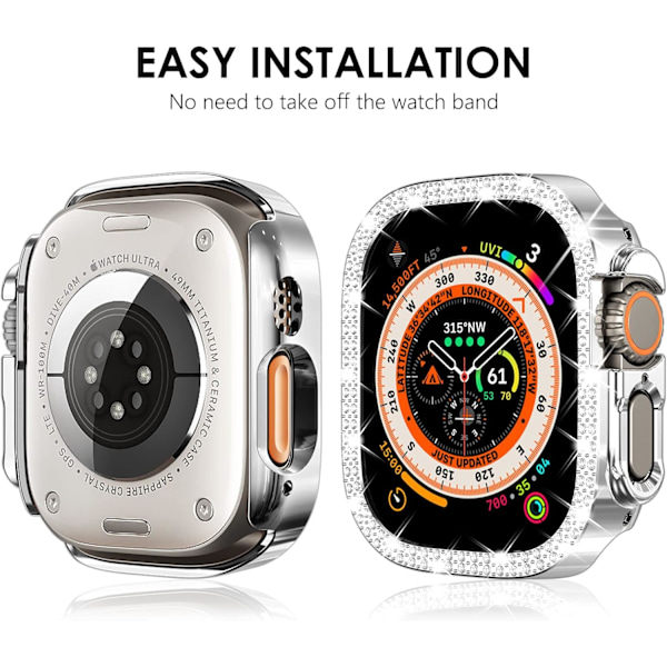 6-pack skal för Apple Watch Ultra 2 Series 9 8 7 6 5 4 3 2 1 SE 49/45/44/42/41/40/38mm Bling Framsida Glittrande Ram för iWatch Kvinnor, (49mm, Svart