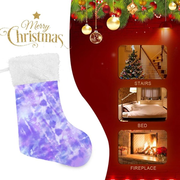 Julstrumpa, personliga julstrumpor 2-pack Abstrakt Lila Tie Dye Marmortryck 45,7 cm Julstrumpor Hängande Ornament Kamin