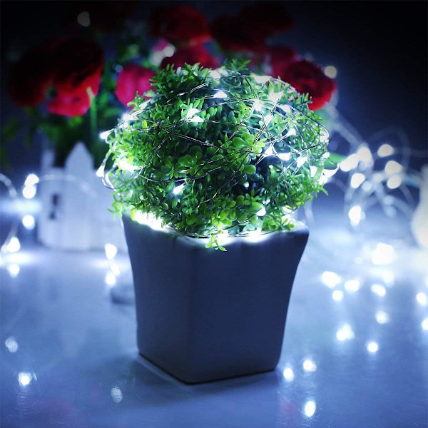 2 Set Julgransljus Batteridrivna, 16ft 50LED, Fjärrkontroll Timer Twinkle String Lights 8 Lägen Silvertråd Firefly Lights för Vit